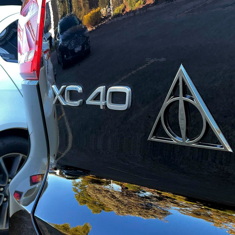 Fan Emblems Deathly Hallows Car Emblem - Harry Potter Symbol 3D Auto Badge - Color: Black Chrome - Size: 3.7 x 3.2 x 0.2 inches - Officially Licensed Wizarding World Car Accessories - Image 5
